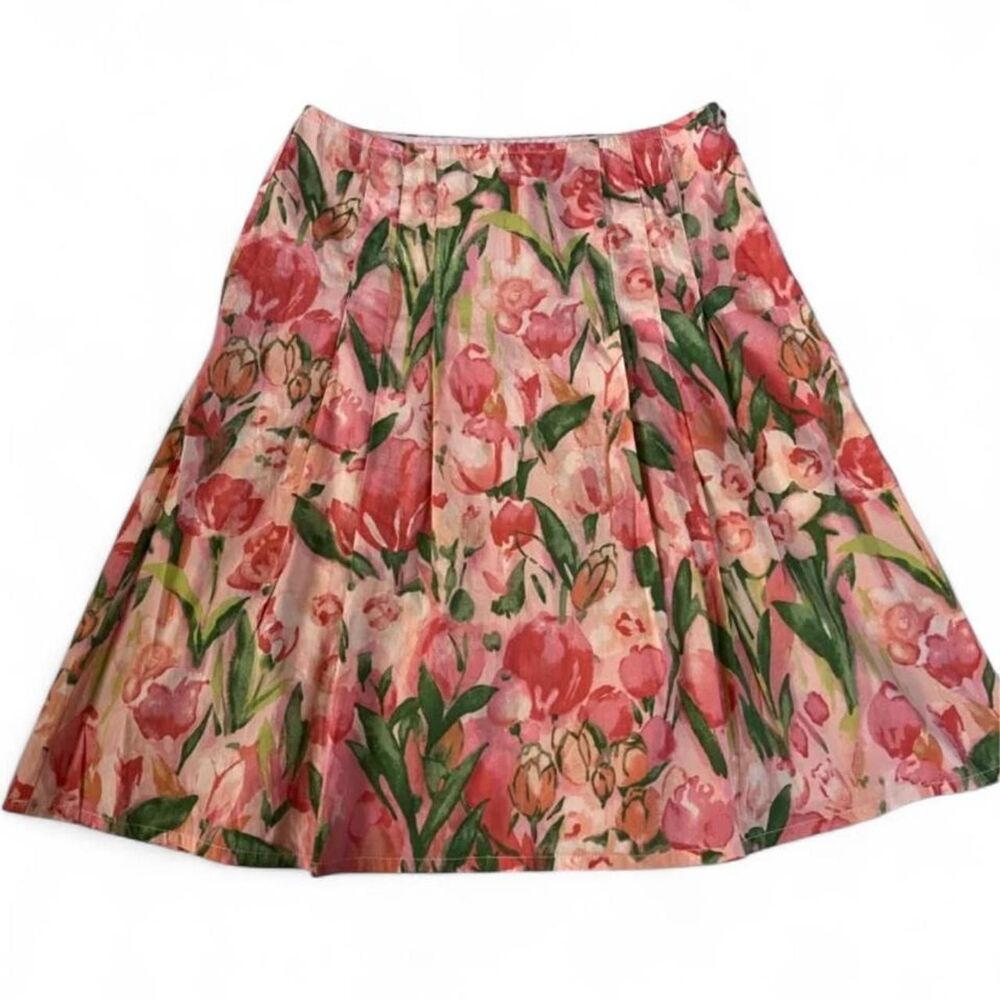 Vintage EUC Tommy Hilfiger pink and green floral tulip midi skirt Size 8